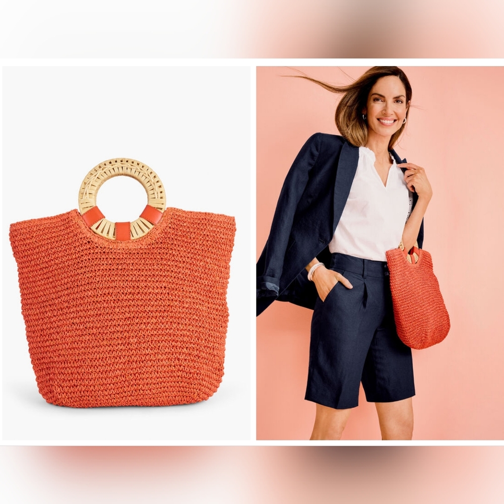 NWT Talbots Round Handle Straw Paper Tote